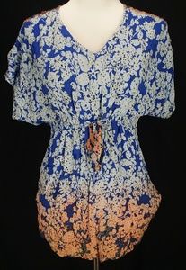 CAbi Blue Orange White Tunic Size Small Floral